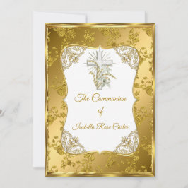 Invitación Perla Oro Blanco Cruz Santa comunión rosa Damasco