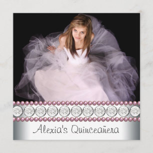 Invitación Perla Rosa Blanca Rosa Foto Quinceañera
