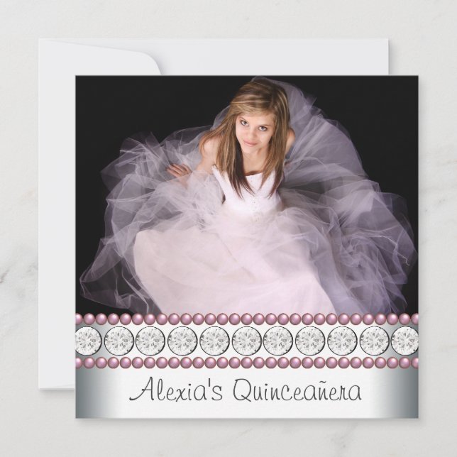 Invitación Perla Rosa Foto Rosa Blanca Rosa Quinceanera (Anverso)
