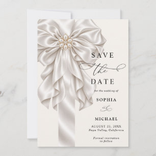 Invitación Perla Satin Lazo Elegante Boda Salva La Fecha