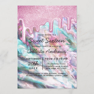 Invitación Perla Verde azulada Girona Perla Opal Purpurina Du