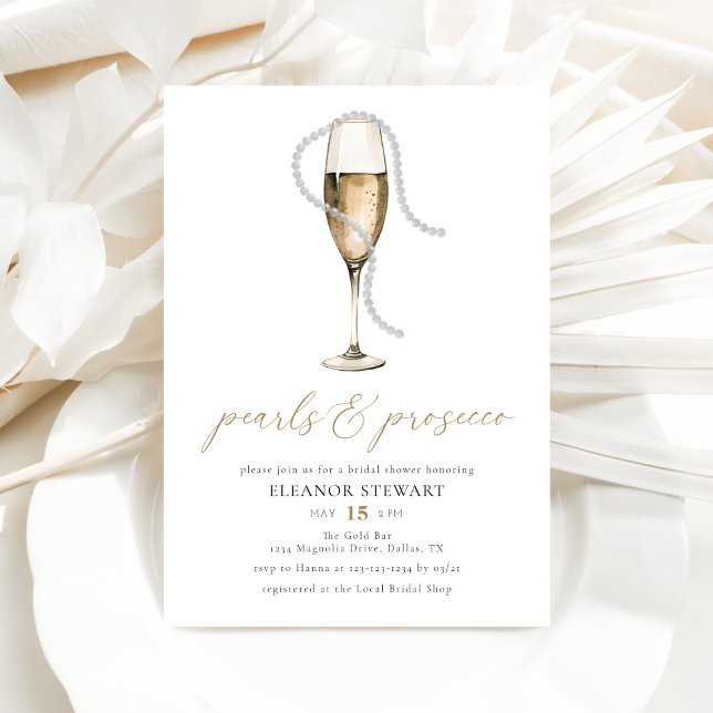 Invitación Perlas acuarelas y ducha de novia en Prosecco (Subido por el creador)