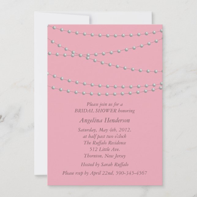 Invitación Perlas amargas en la ducha de novia rosa (Anverso)