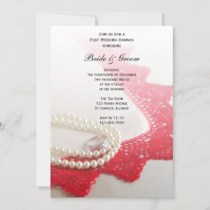 Invitación Perlas, Anillo, Rojo Vintage Post Boda Brunch