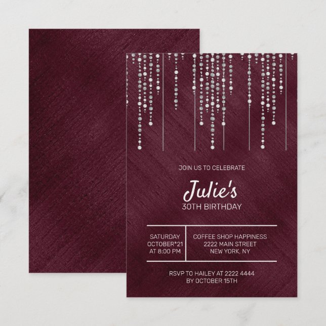Invitación Perlas Blancas 30 cumpleaños (Anverso / Reverso)