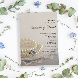 Invitación Perlas blancas, anillo de diamantes y Boda de enca