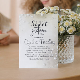 Invitación Perlas Blancas Beige Dulce Fiesta de Cumpleaños
