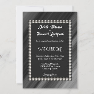 Invitación Perlas Blancas, Boda Retro de Blanco y Negro