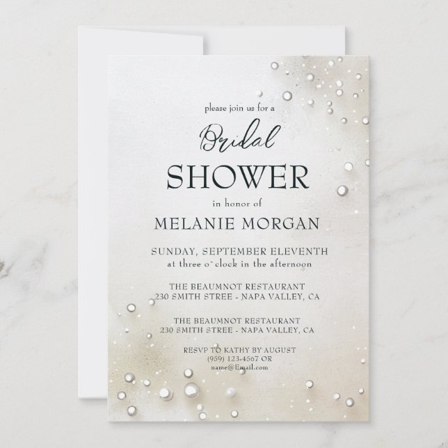 Invitación Perlas Blancas Ducha Minimalista Bridal (Anverso)