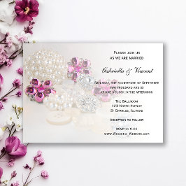 Invitación Perlas blancas falsas y Boda de botones de diamant
