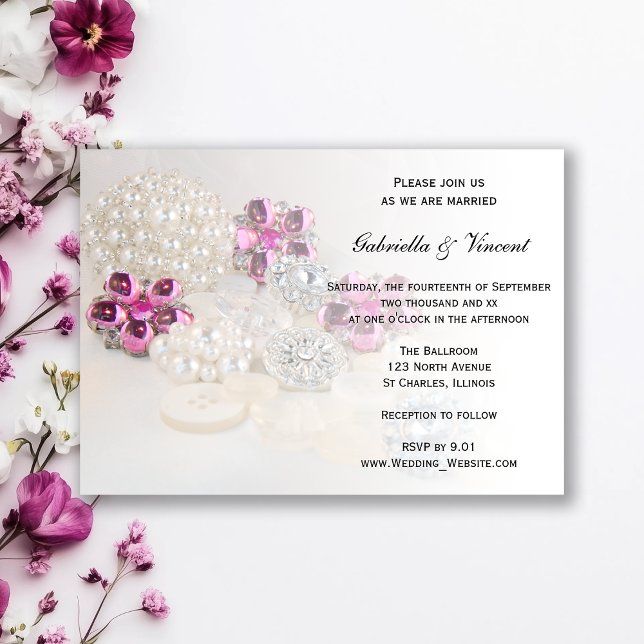Invitación Perlas blancas falsas y Boda de botones de diamant (Subido por el creador)