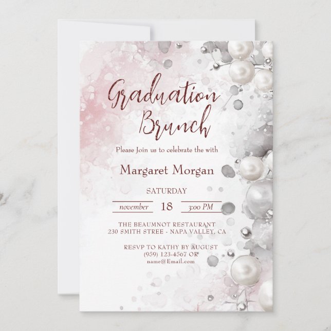 Invitación Perlas Blancas Moderno Brunch De Novias Rosa (Anverso)