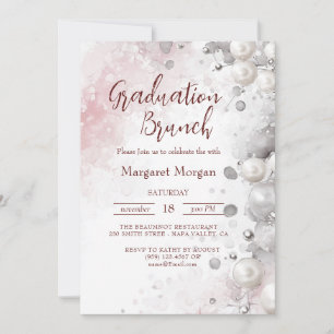 Invitación Perlas Blancas Moderno Brunch De Novias Rosa