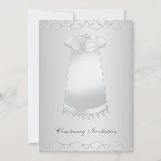 Invitación Perlas Blancas Vestido Blanco Bautizo Blanco (Anverso)