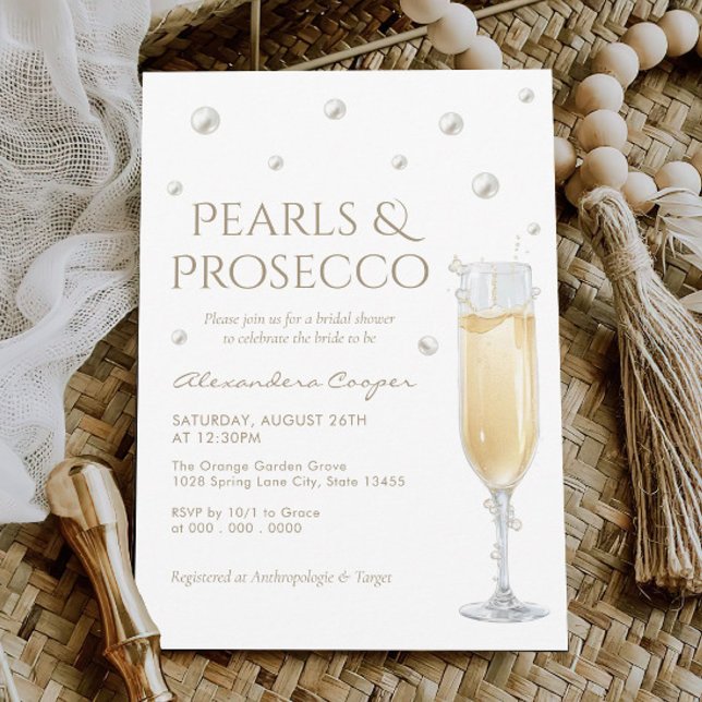 Invitación Perlas blancas y ducha de novia en el Prosecco (Subido por el creador)