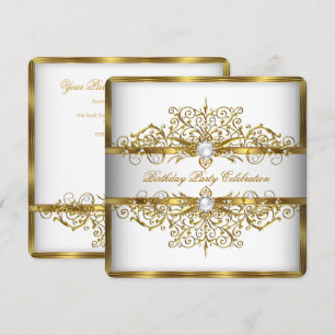 Invitación Perlas Blanco Oro Elegante Fiesta de Cumpleaños 2