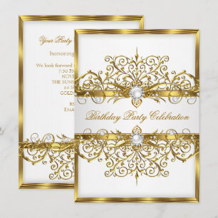 Invitación Perlas Blanco Oro Elegante Fiesta de Cumpleaños 2