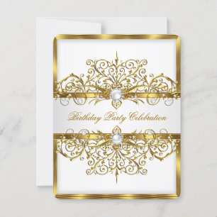 Invitación Perlas Blanco Oro Elegante Fiesta de Cumpleaños 3