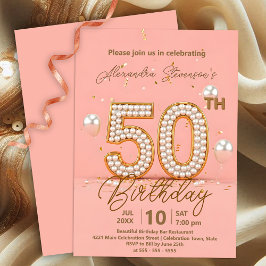 Invitación Perlas brillantes y acentos dorados 50 cumpleaños