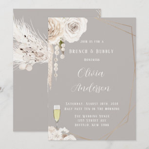 Invitación Perlas color blanco y gris beige brunch y burbujea