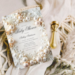 Invitación Perlas con copos de nieve Baby Shower neutral