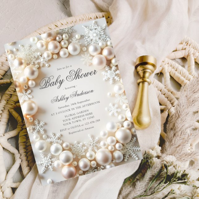 Invitación Perlas con copos de nieve Baby Shower neutral (Subido por el creador)