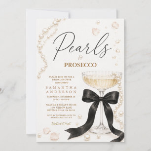 Invitación Perlas de Arco Negro y Prosecco Elegante Coquette