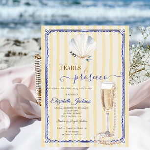 Invitación Perlas de Concha y Prosecco Rayas Amarillas