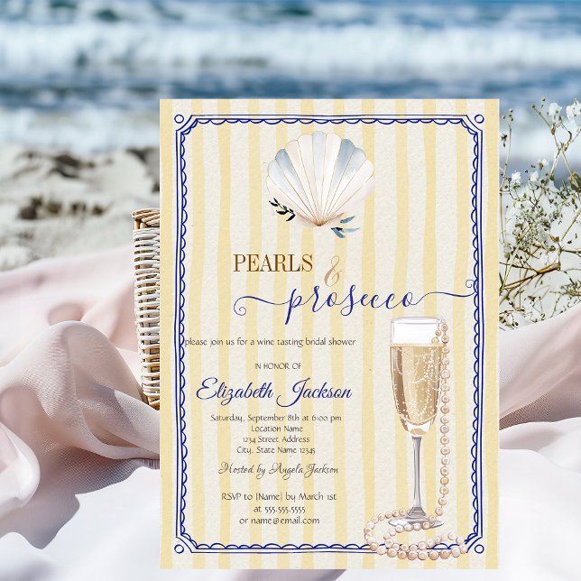Invitación Perlas de Concha y Prosecco Rayas Amarillas (Subido por el creador)