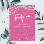 Invitación Perlas de diamantes rosados bonito Elegante cumple<br><div class="desc">Un bonito en rosa y diamantes y perlas invitación al 21 cumpleaños para chicas que es simple, moderno, elegante y moda, con una propagación de diamantes (este es un efecto digital), hilos de perlas (también efectos digitales) y escritura moderna de caligrafía y tipografía en fuentes modernas. Moda, diseño elegante y...</div>