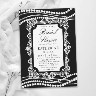 Invitación Perlas de Encaje Clásicas Ducha de Novia Negras Bl
