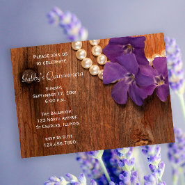 Invitación Perlas de flores rusticas púrpuras Quinceanera