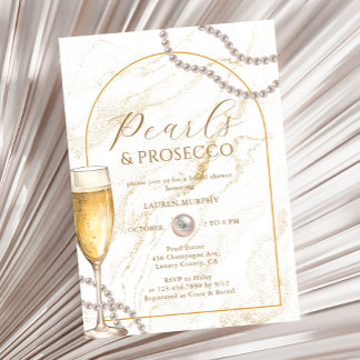 Invitación Perlas de lujo elegantes y ducha de novia Prosecco