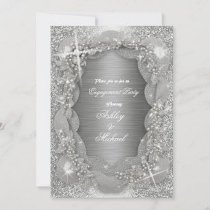 Invitación perlas de lujo papel de plata femenino brillante r