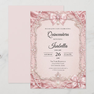 Invitación Perlas de Lujo Rosa Brillo Quinceañera
