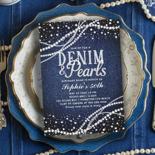 Invitación Perlas de mezclilla azules modernas elegantes 50 c