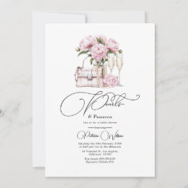 Invitación Perlas de moda y ducha de novia floral rosada Pros