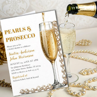 Invitación Perlas de oro elegantes y Boda Prosecco