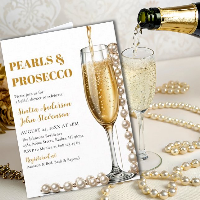 Invitación Perlas de oro elegantes y Boda Prosecco (Subido por el creador)