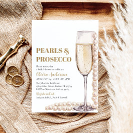 Invitación Perlas de oro elegantes y ducha de novia Prosecco