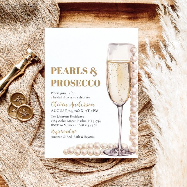 Invitación Perlas de oro elegantes y ducha de novia Prosecco (Subido por el creador)