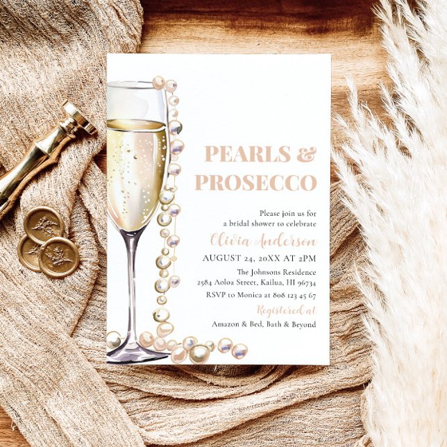 Invitación Perlas de oro elegantes y ducha de novia Prosecco (Subido por el creador)