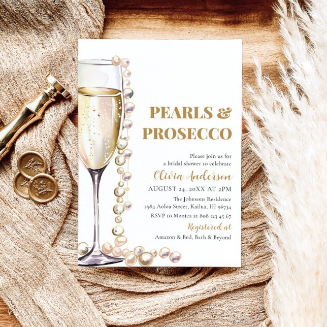 Invitación Perlas de oro elegantes y ducha de novia Prosecco (Subido por el creador)