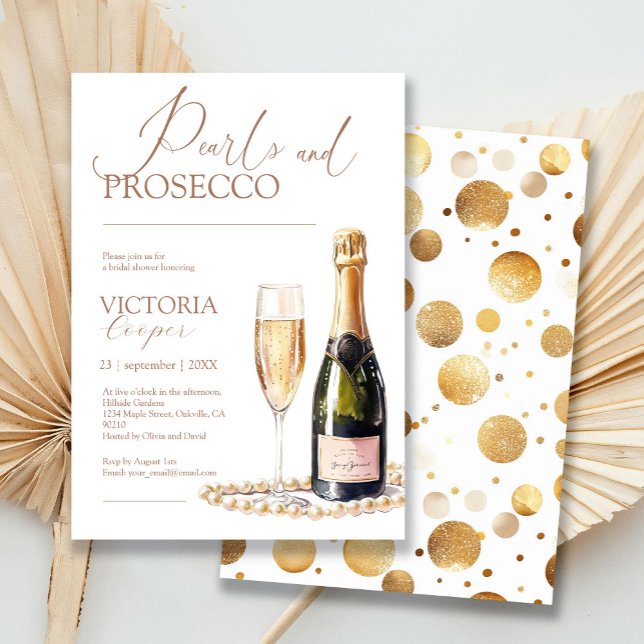 Invitación Perlas de oro elegantes y ducha de novia Prosecco (Subido por el creador)