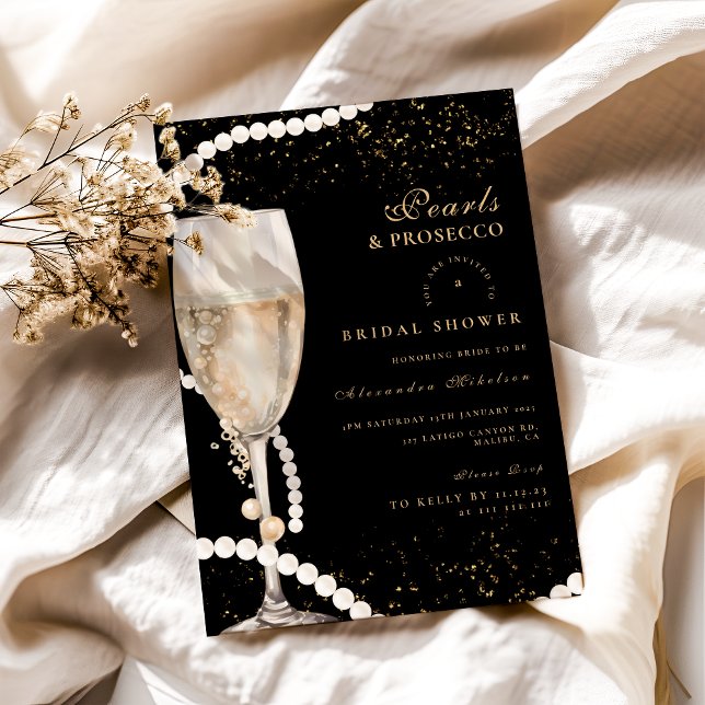 Invitación Perlas De Oro Negro Y Ducha De Novias Prosecco (Subido por el creador)