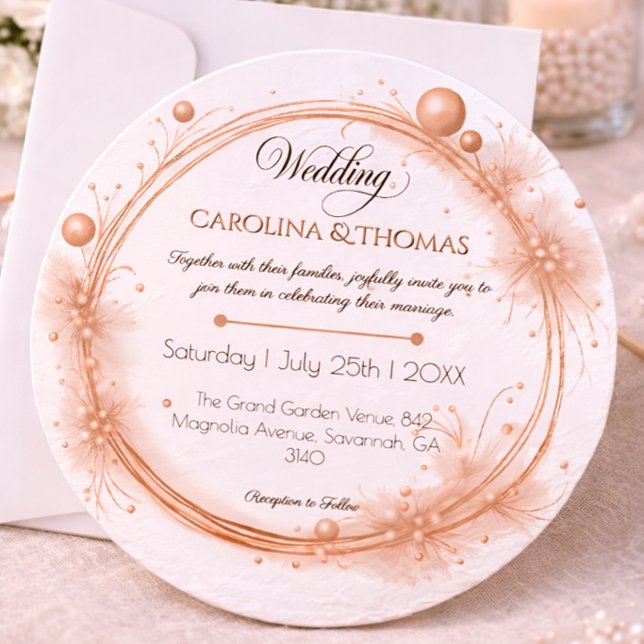 Invitación Perlas de oro rosa, boda moderna y elegante (Subido por el creador)