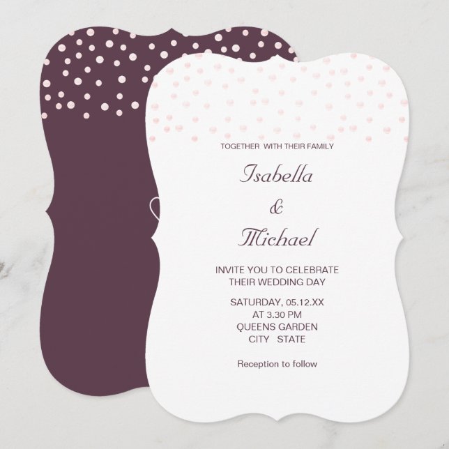 Invitación Perlas de oro Rosa en Cassis y Boda Blanco (Anverso / Reverso)