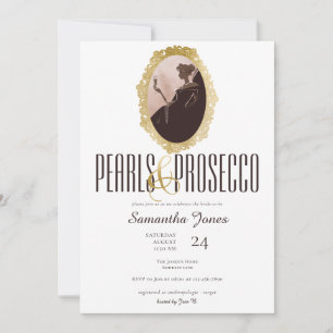 Invitación Perlas de oro y ducha de novia burbujeante Prosecc