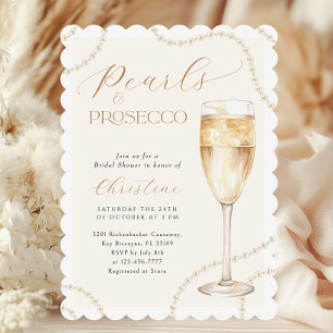 Invitación Perlas de oro y ducha de novia del Prosecco