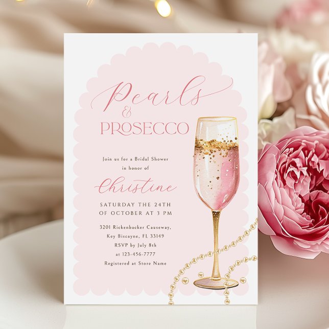 Invitación Perlas de oro y ducha de novias rosadas Prosecco (Subido por el creador)